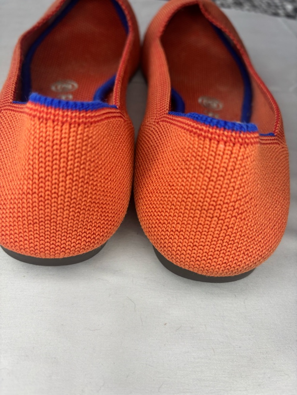 Rothy's The Point Ballet Flats- Permission Orange with Blue Trim- Retired & Rare - Picture 7 of 12